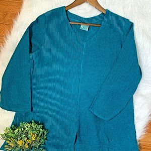 Mill Valley Women's Tunic Size S 3/4 Sleeve Teal Blue Green Linen